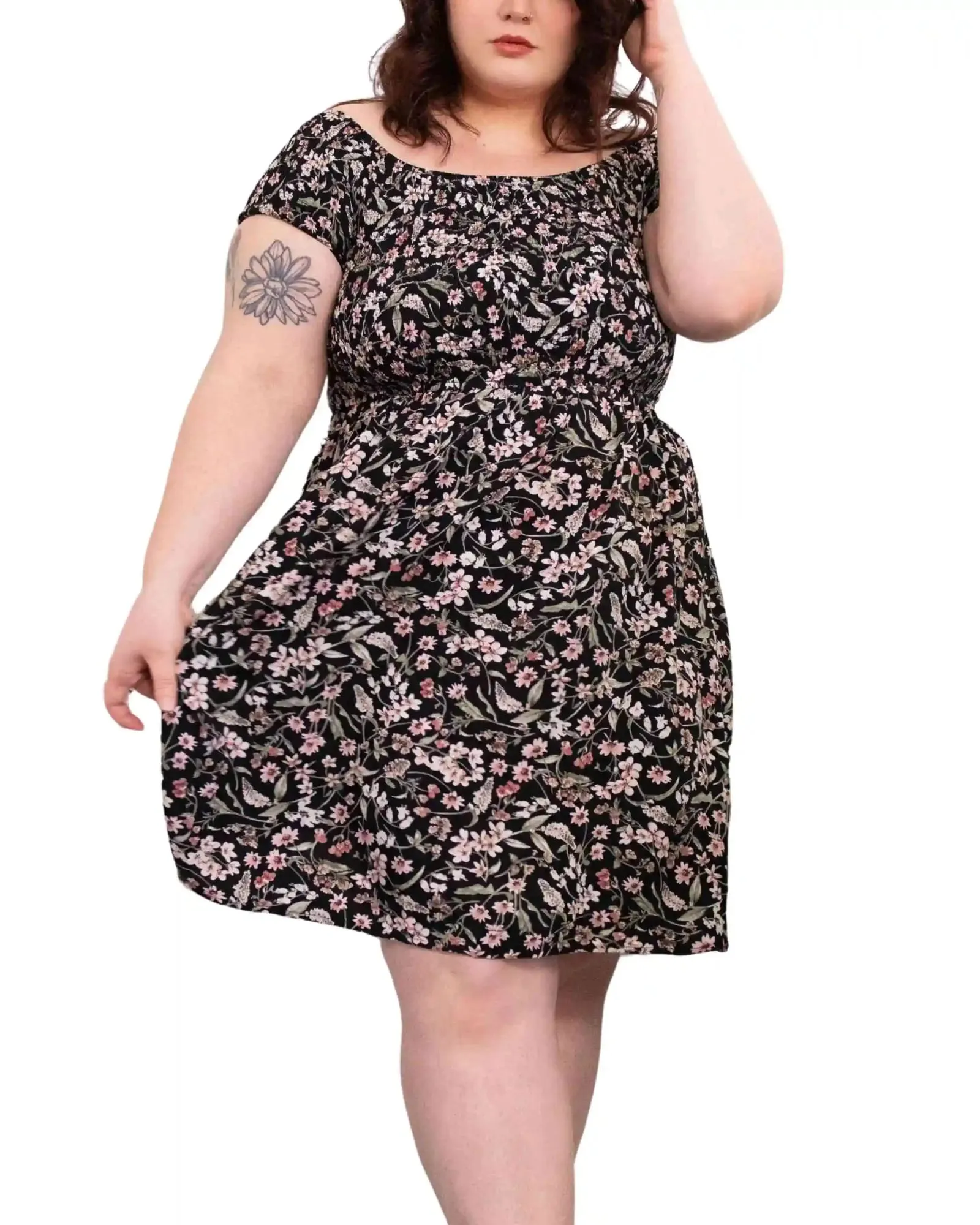 Abigail Dress Elasticized Bodice Ditsy Print Black | Black