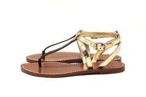 Authentic New Louis Vuitton Monogram Gold Carimbo Flat Sandals Shoes Size 37