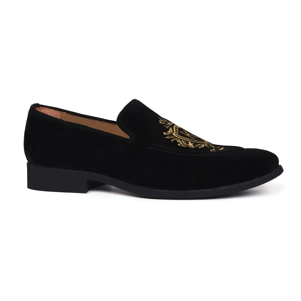 Bespoke Crown Crest Embroidered "K" Initial on Black Suede Leather Loafer By Brune & Bareskin