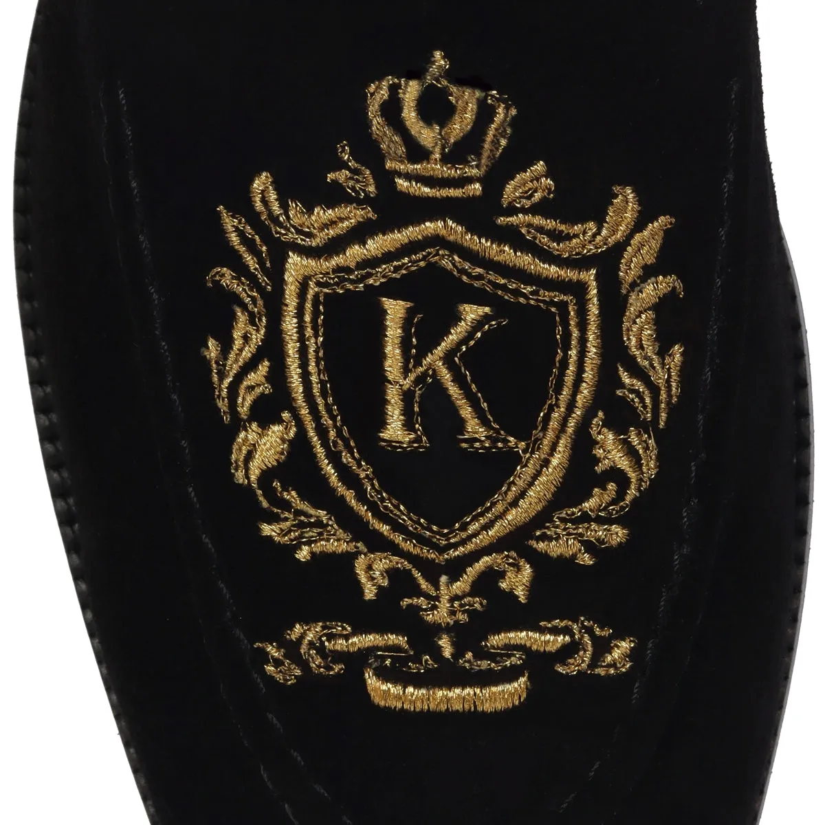 Bespoke Crown Crest Embroidered "K" Initial on Black Suede Leather Loafer By Brune & Bareskin