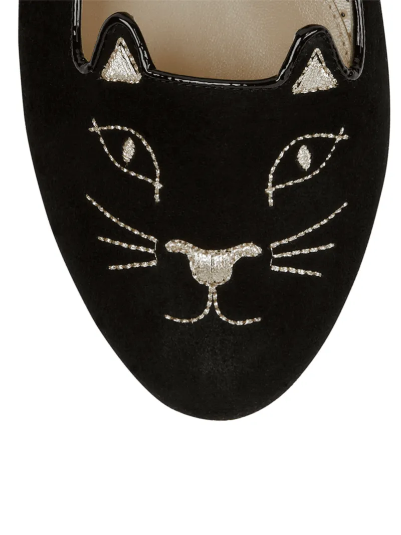 Black Velvet Kitty flats