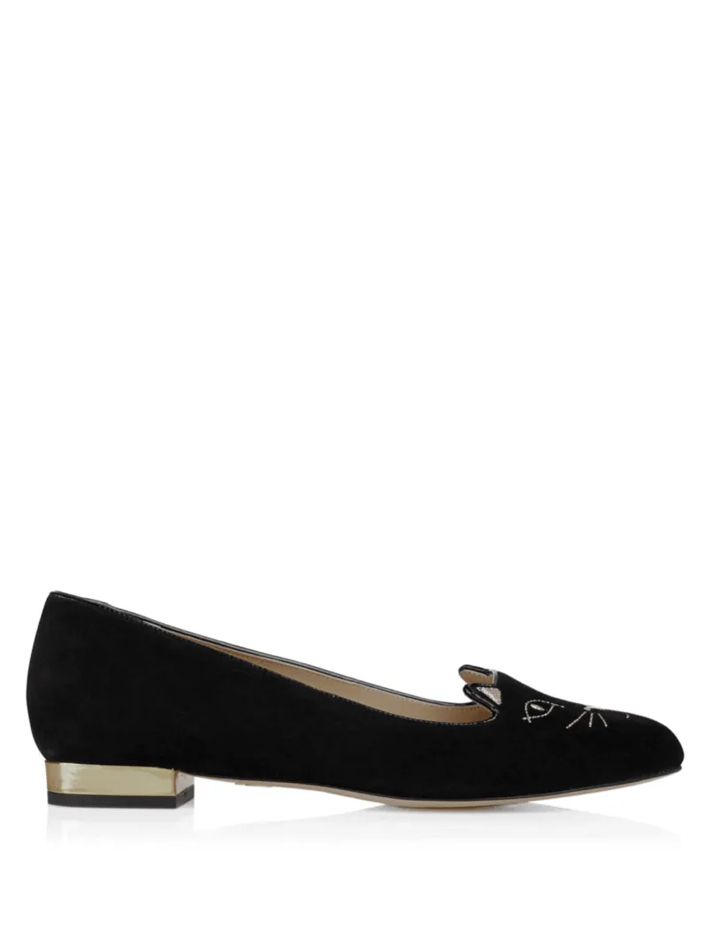 Black Velvet Kitty flats