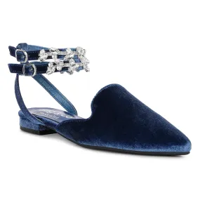 Blue Velvet Luxe Jewelled Flat Mules