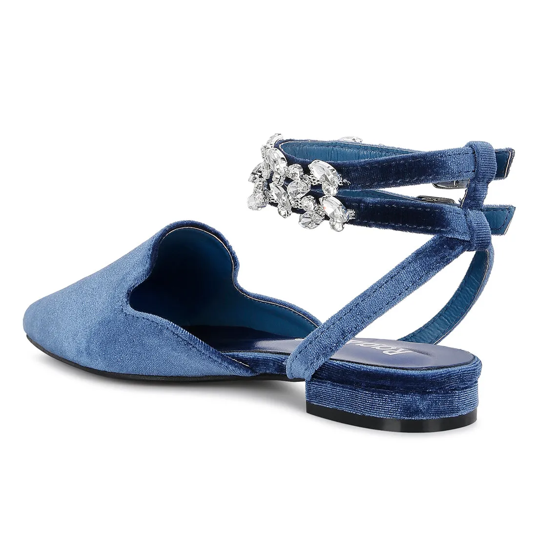 Blue Velvet Luxe Jewelled Flat Mules