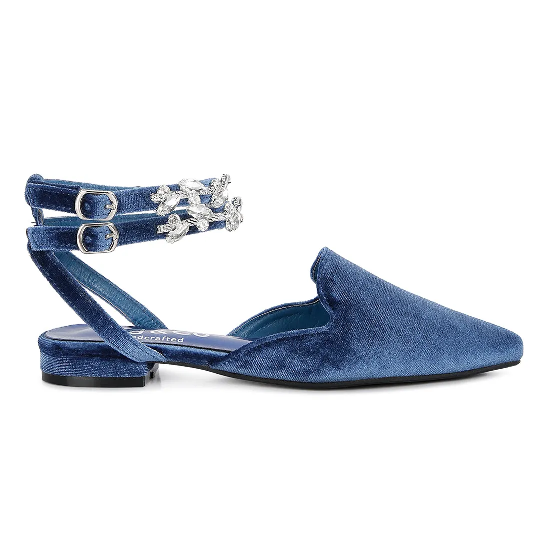 Blue Velvet Luxe Jewelled Flat Mules