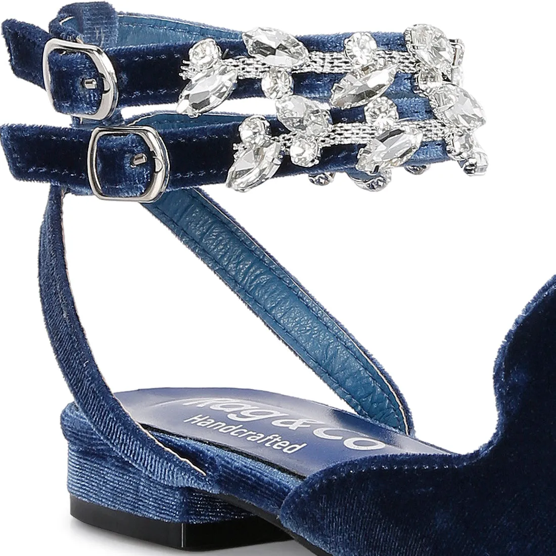 Blue Velvet Luxe Jewelled Flat Mules