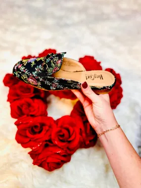 Charmer Vintage Floral Flats - Black