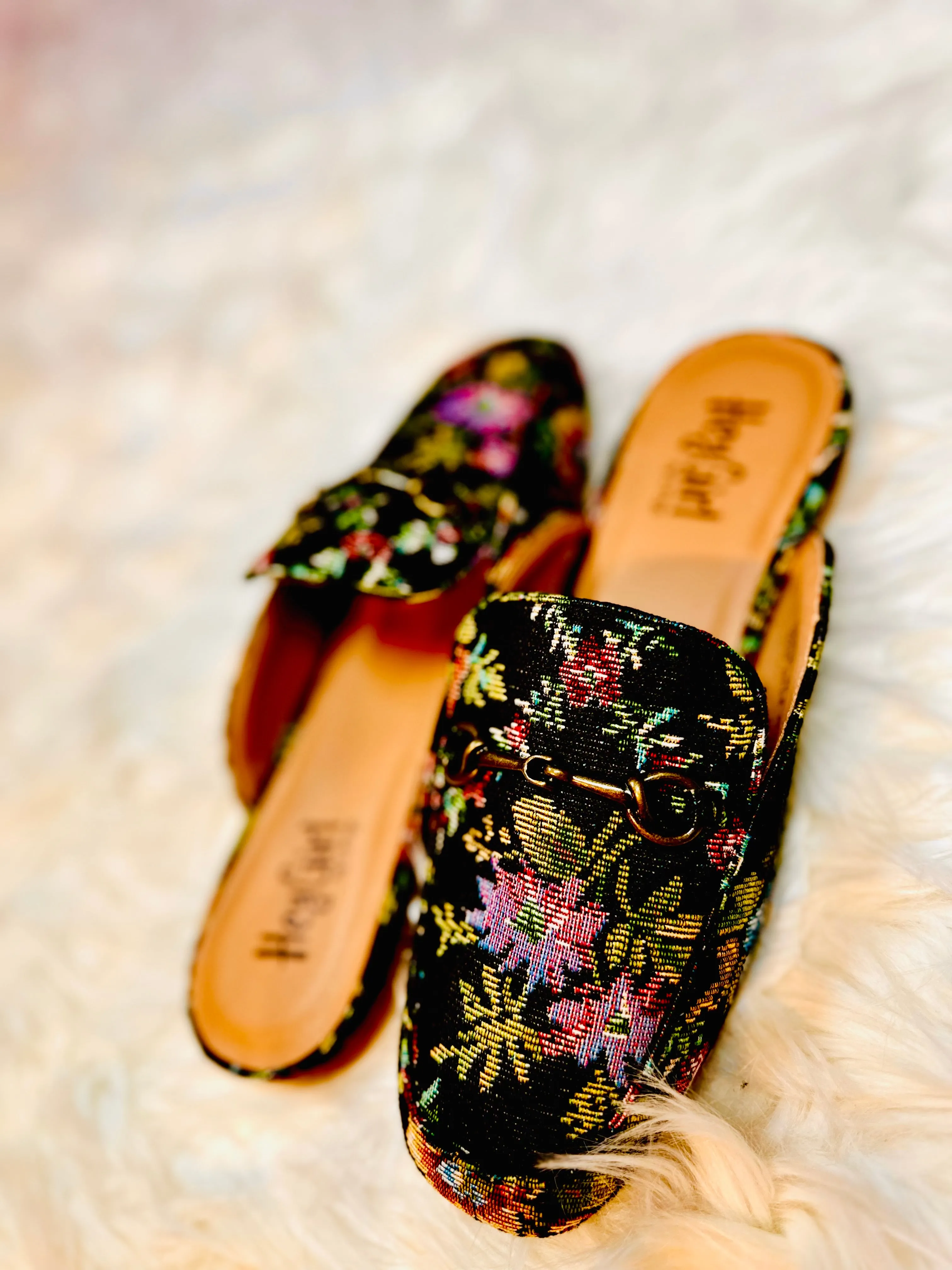 Charmer Vintage Floral Flats - Black