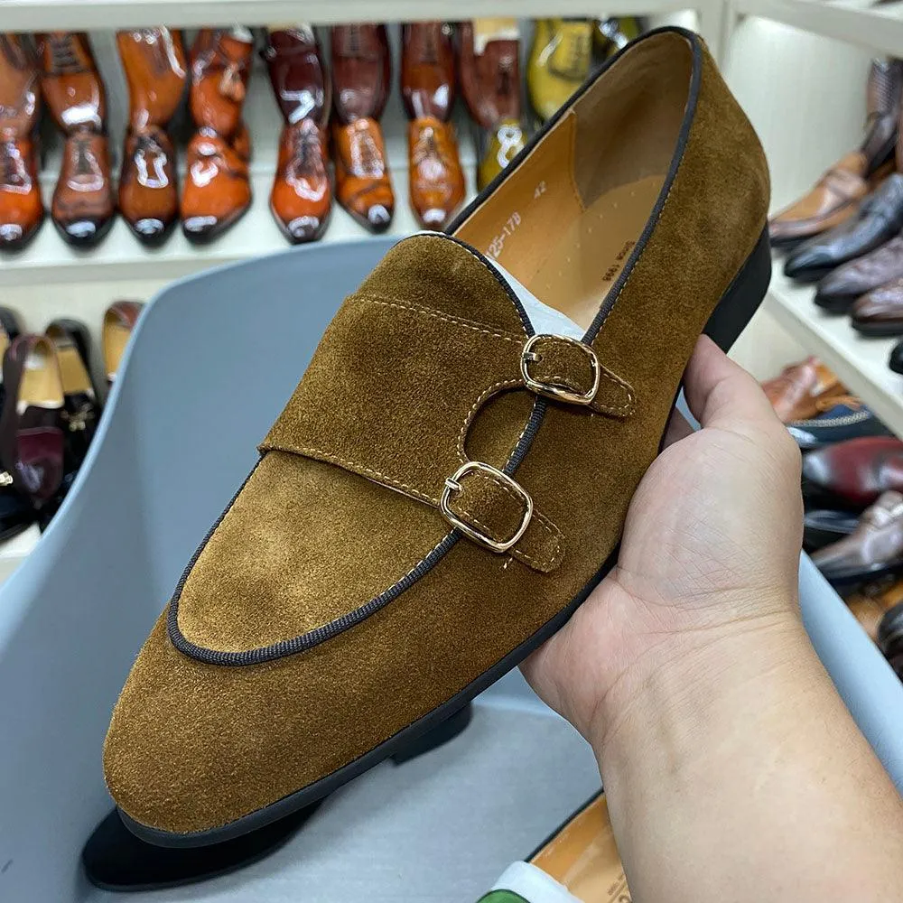 Classic Suede Leather Monk Strap Loafers