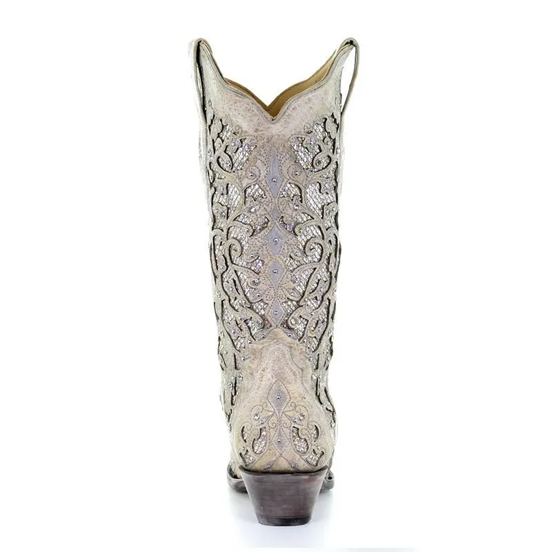 CORRAL LADIES WHITE GLITTER INLAY BOOT