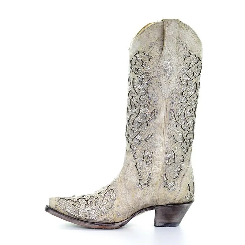 CORRAL LADIES WHITE GLITTER INLAY BOOT