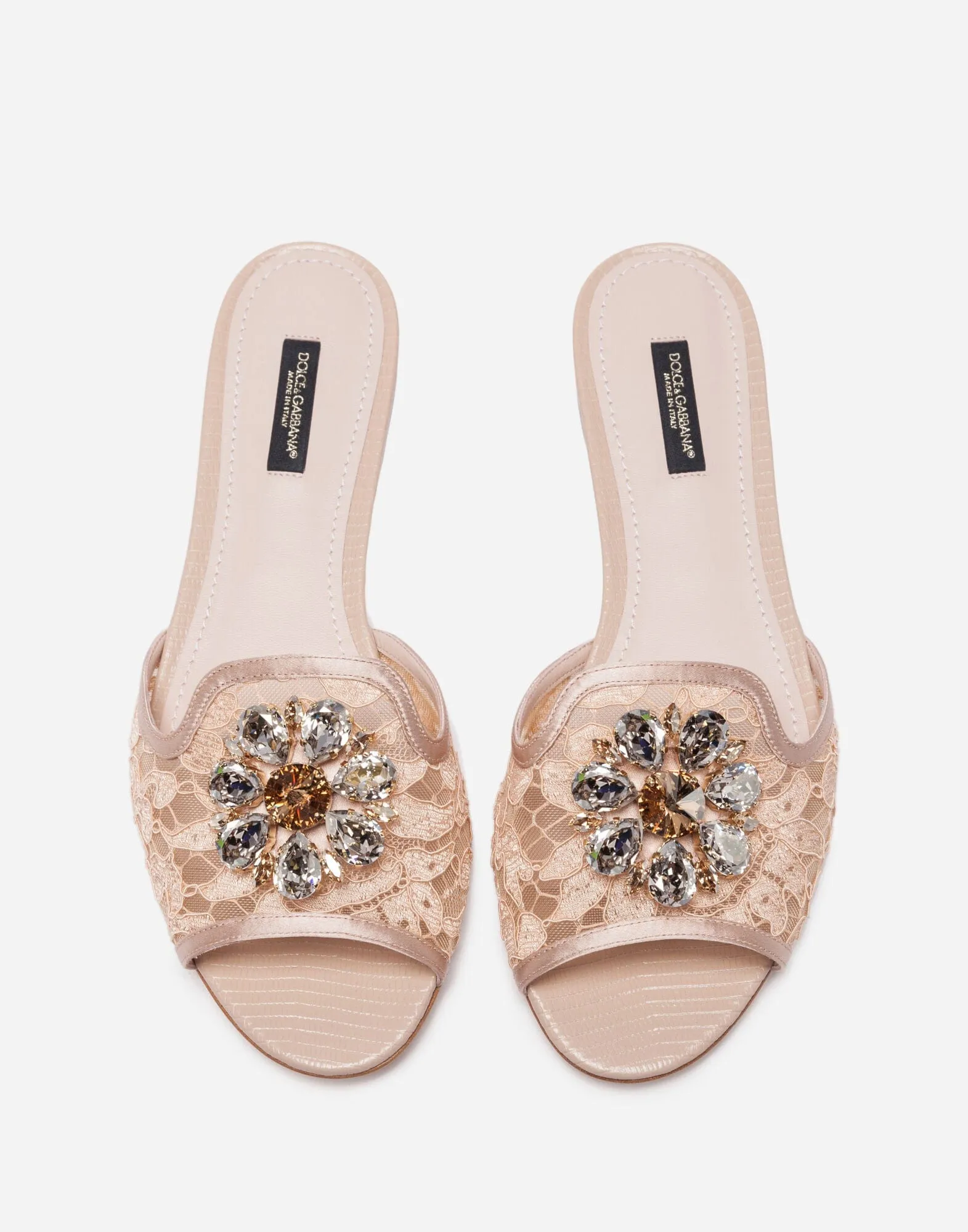 Crystal-Embellished Lace Slides