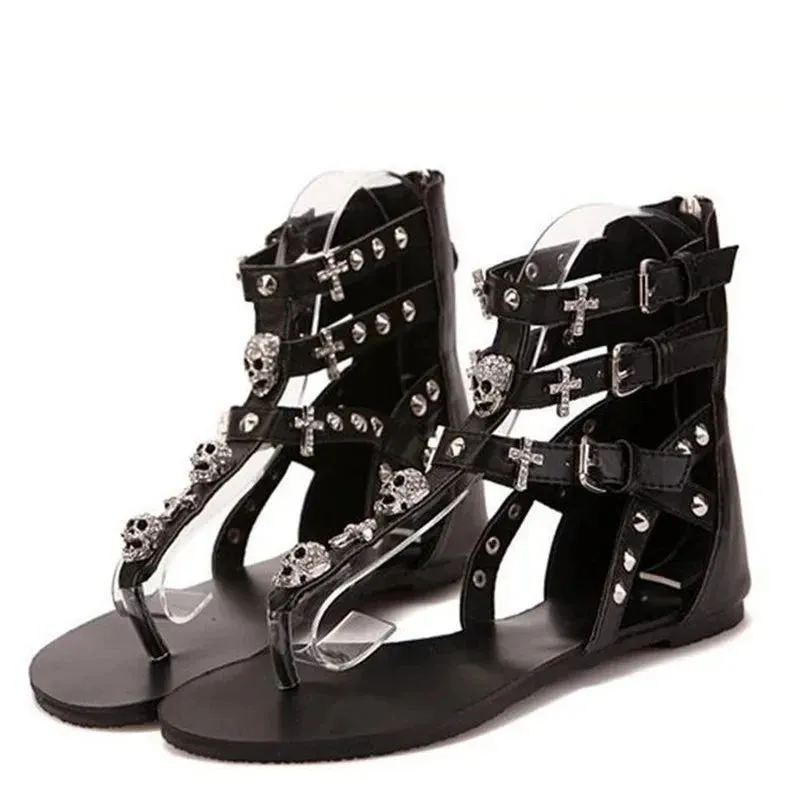 Crystal Studded Flat Gladiator Sandals