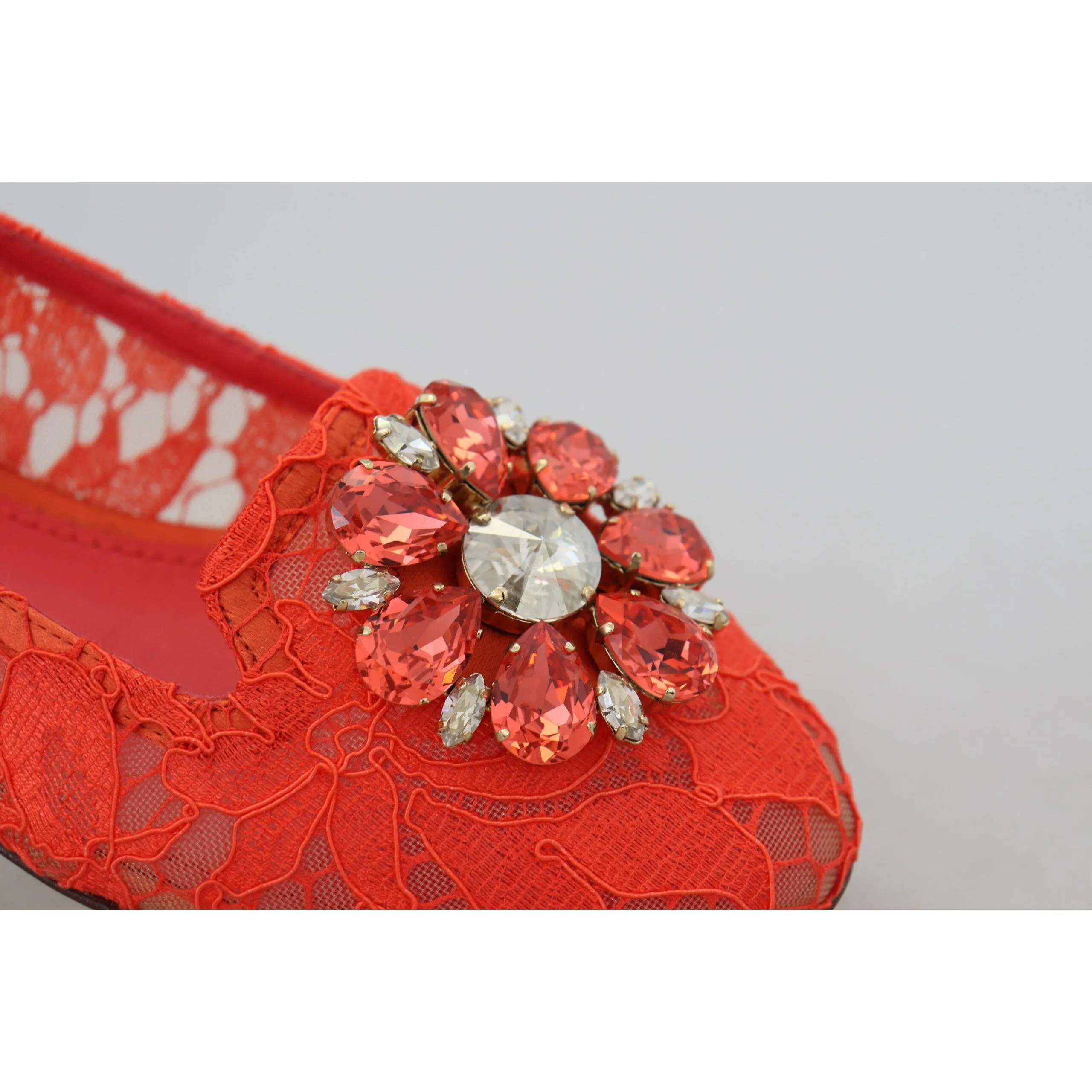 Dolce & Gabbana Elegant Lace Vally Flats in Coral Red