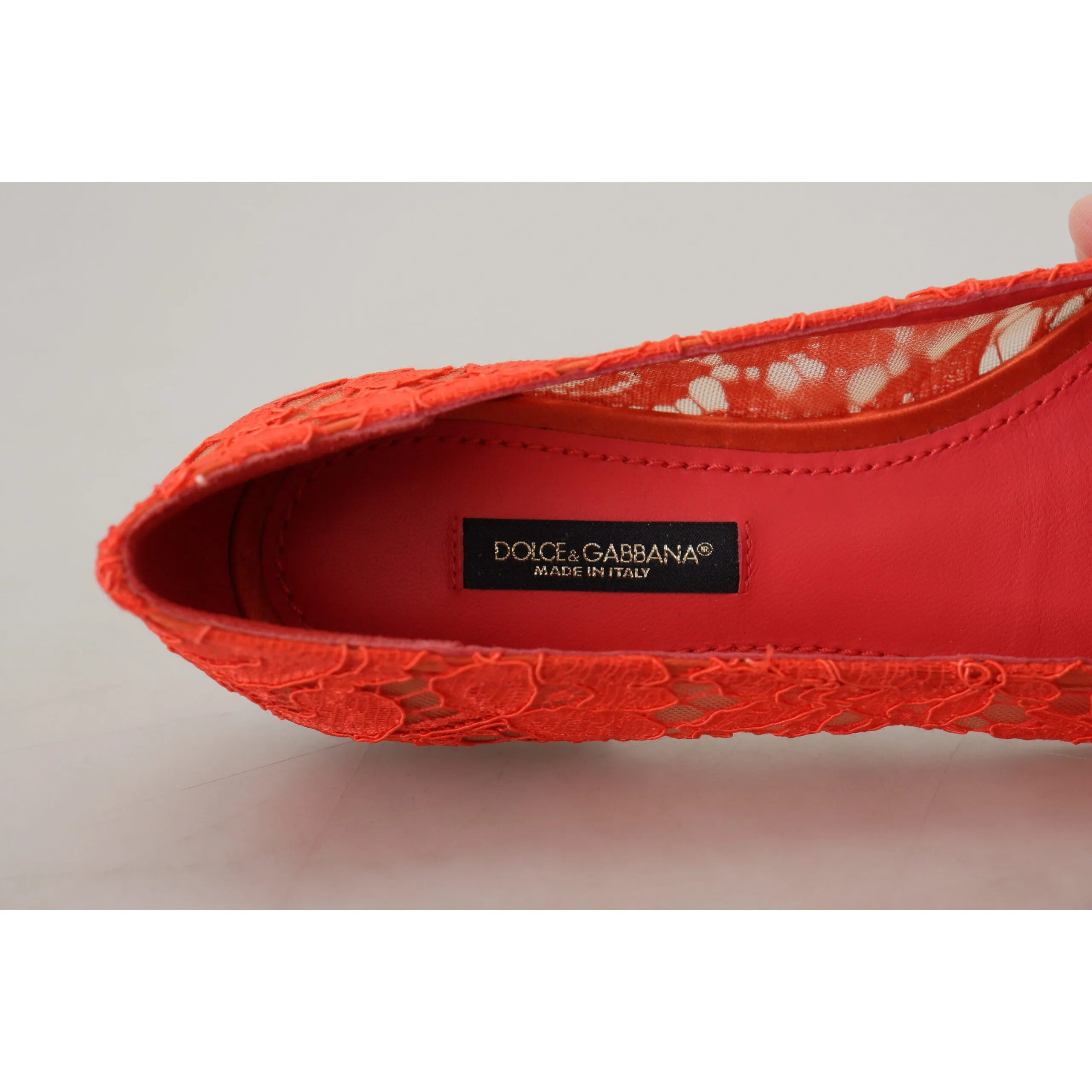 Dolce & Gabbana Elegant Lace Vally Flats in Coral Red