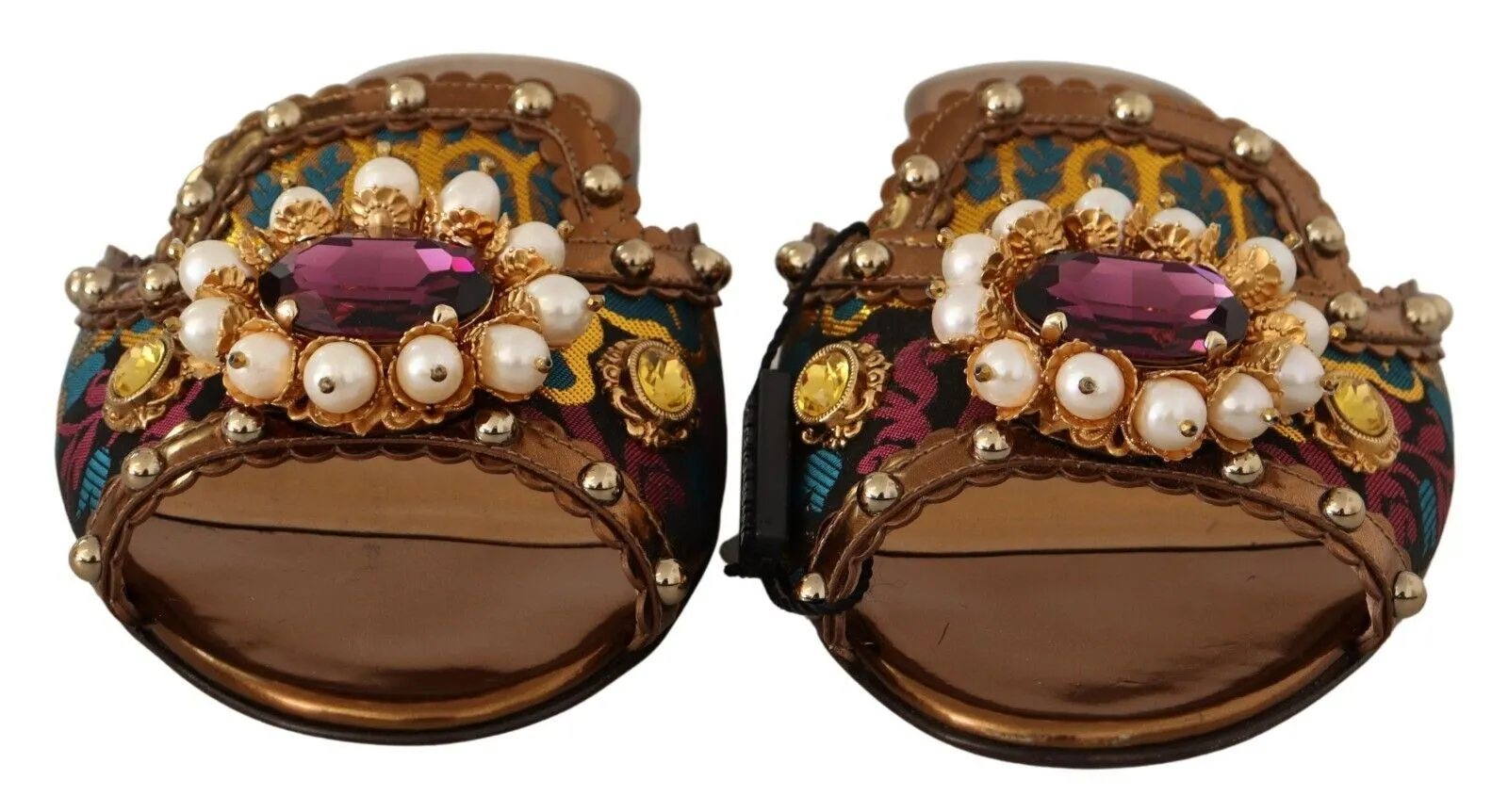 Dolce & Gabbana Multicolor Floral Embellished Slides Flats Shoes