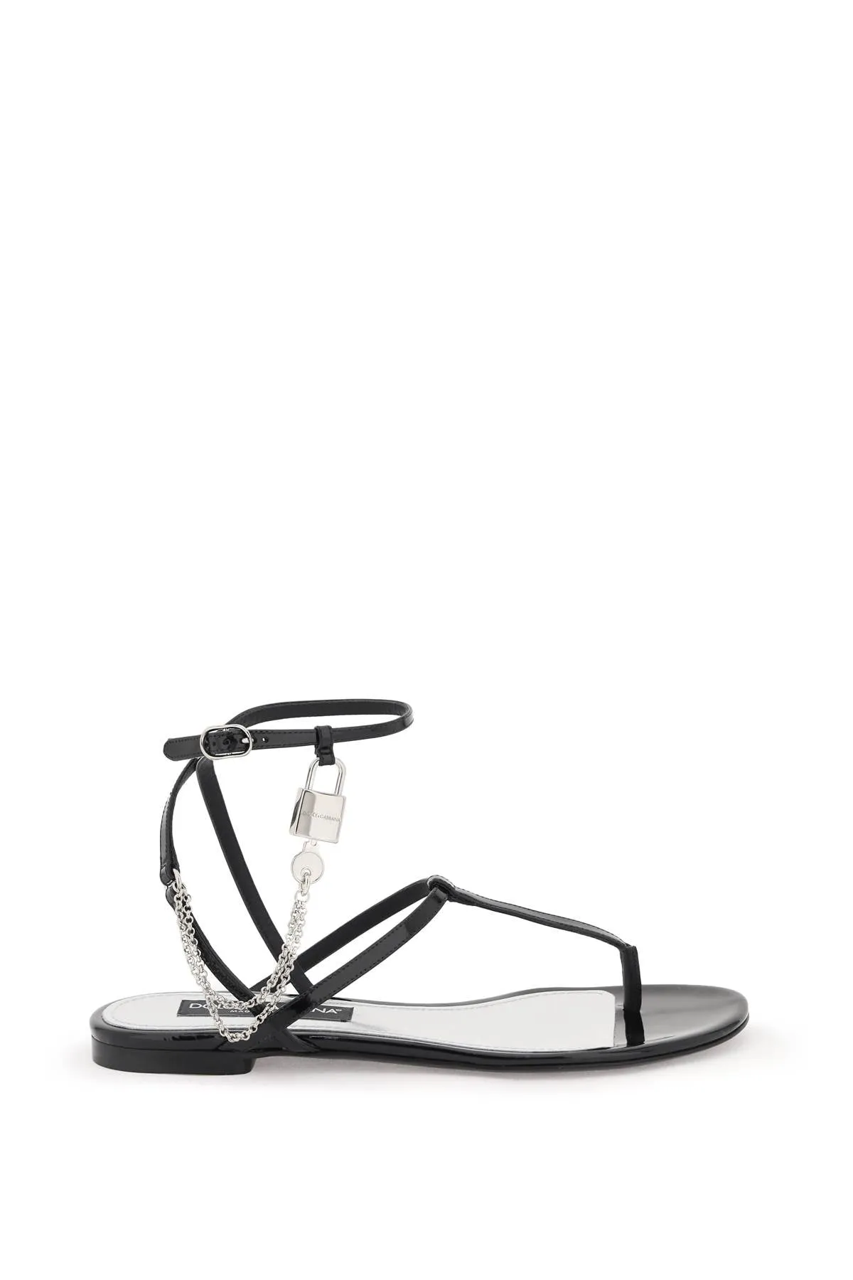 Dolce & gabbana patent leather thong sandals with padlock