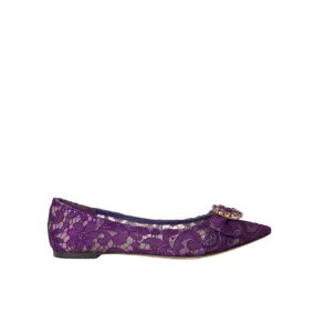 Dolce & Gabbana Purple Taormina Lace Crystal Loafers Shoes