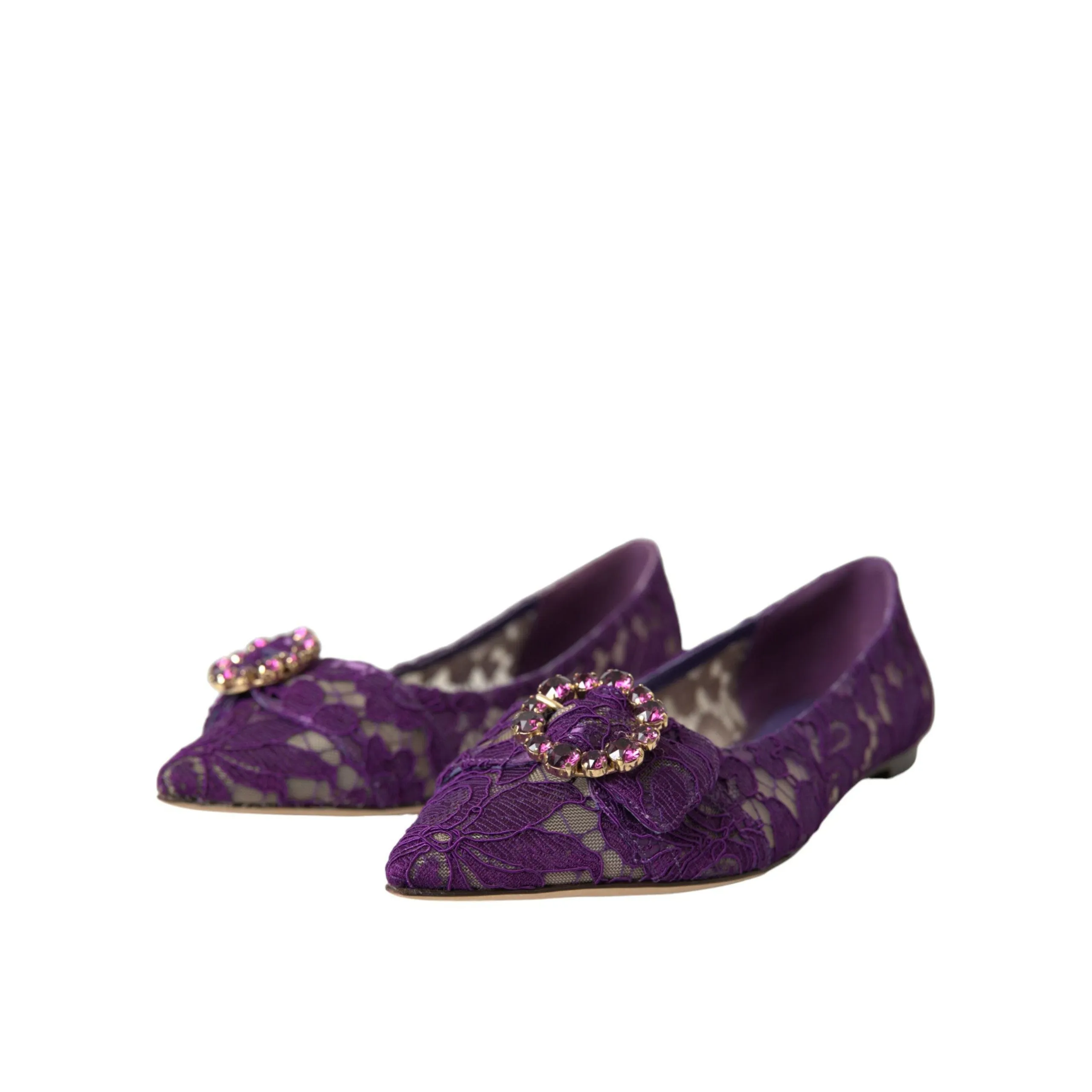 Dolce & Gabbana Purple Taormina Lace Crystal Loafers Shoes