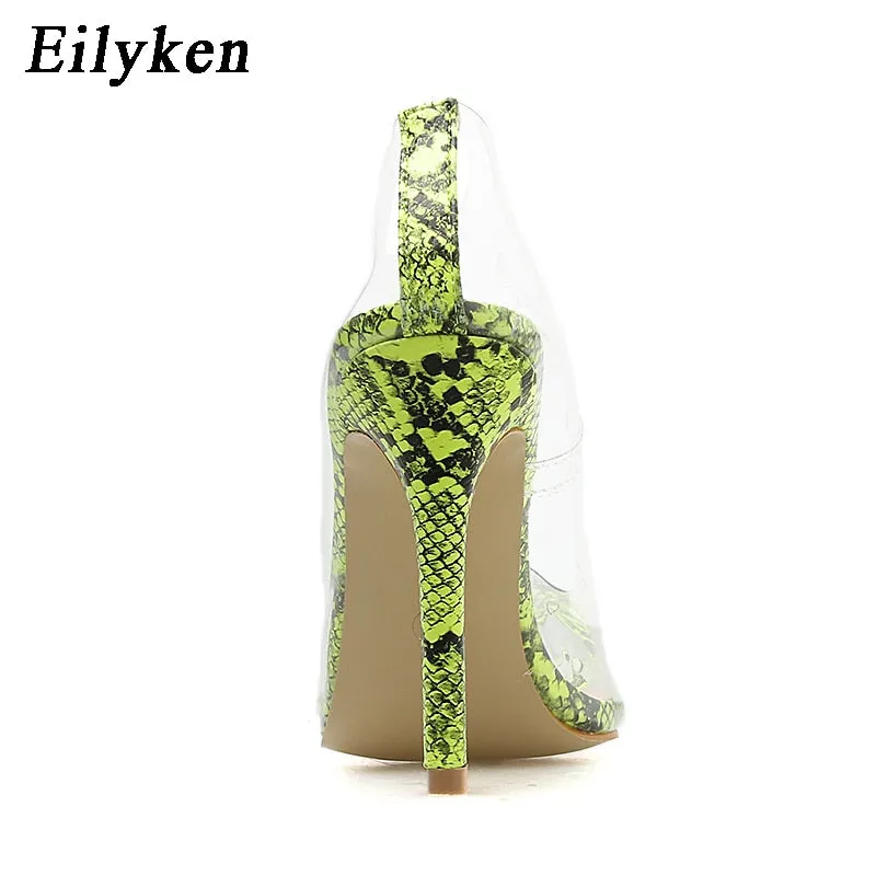 Eilyken Clear PVC Transparent Pumps Sandals Perspex Heel Stilettos High Heels Point Toes Party Shoes Nightclub Pump 35-42