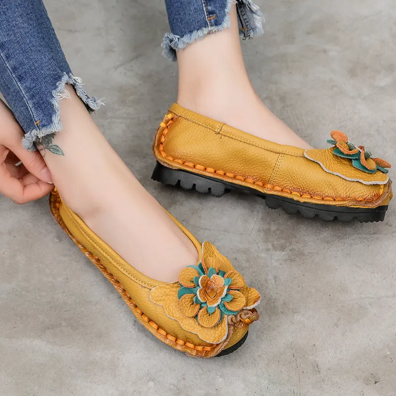 elveswallet Ethnic Floral Genuine Leather Handcrafted Flat Shoes