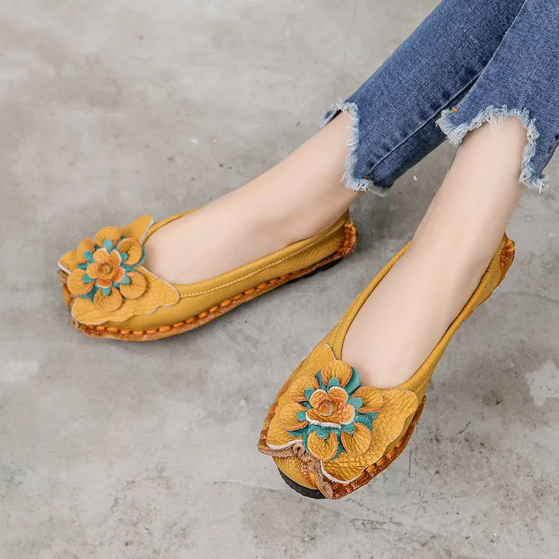 elveswallet Ethnic Floral Genuine Leather Handcrafted Flat Shoes