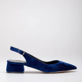 Emma - Dark Blue Velvet Slingback Shoes