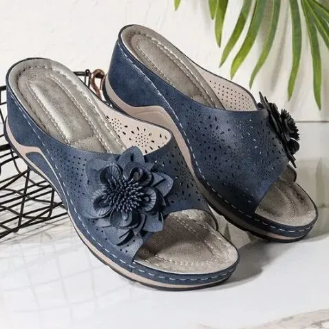 Floral Cutout Upper Vintage Bohemian Wedge Slippers