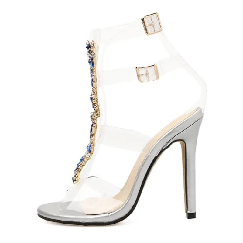 Gladiator Transparent Crystal Strap Heeled Sandal