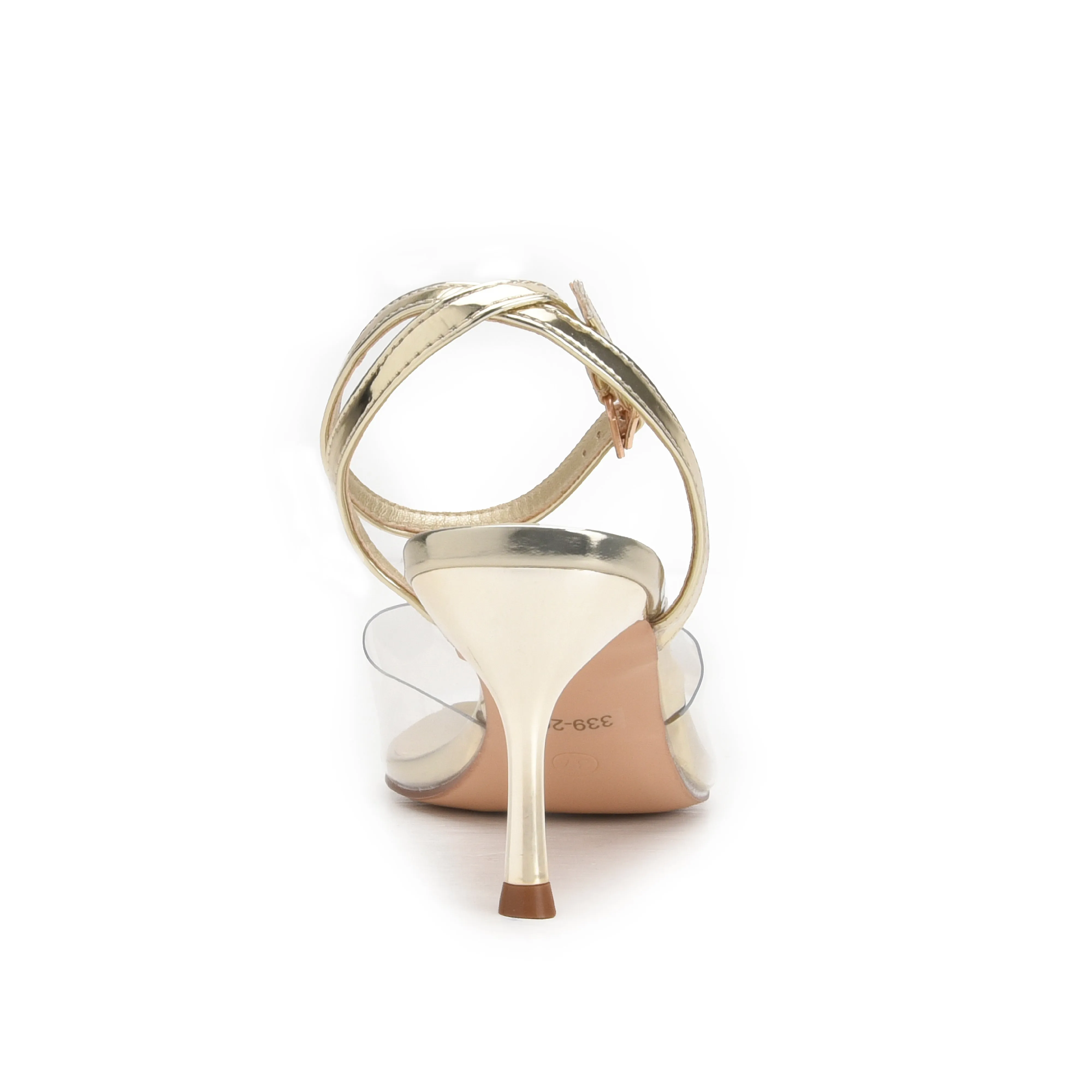 Glamorous Gold Transparent Kitten Heel Sandals | 426N-X