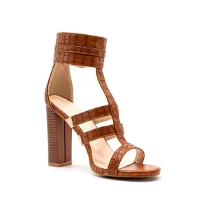 High Square Heels Women's Gladiator Sandal Shoes - Brown,White