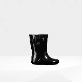 Hunter Black Gloss Original Kids Flat Sole Rain Boot