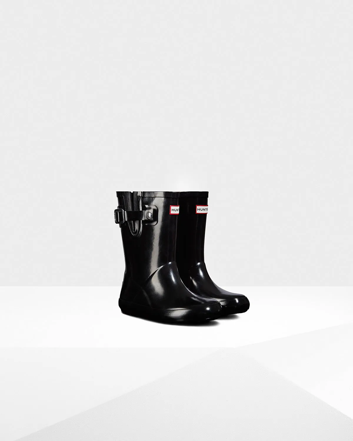 Hunter Black Gloss Original Kids Flat Sole Rain Boot