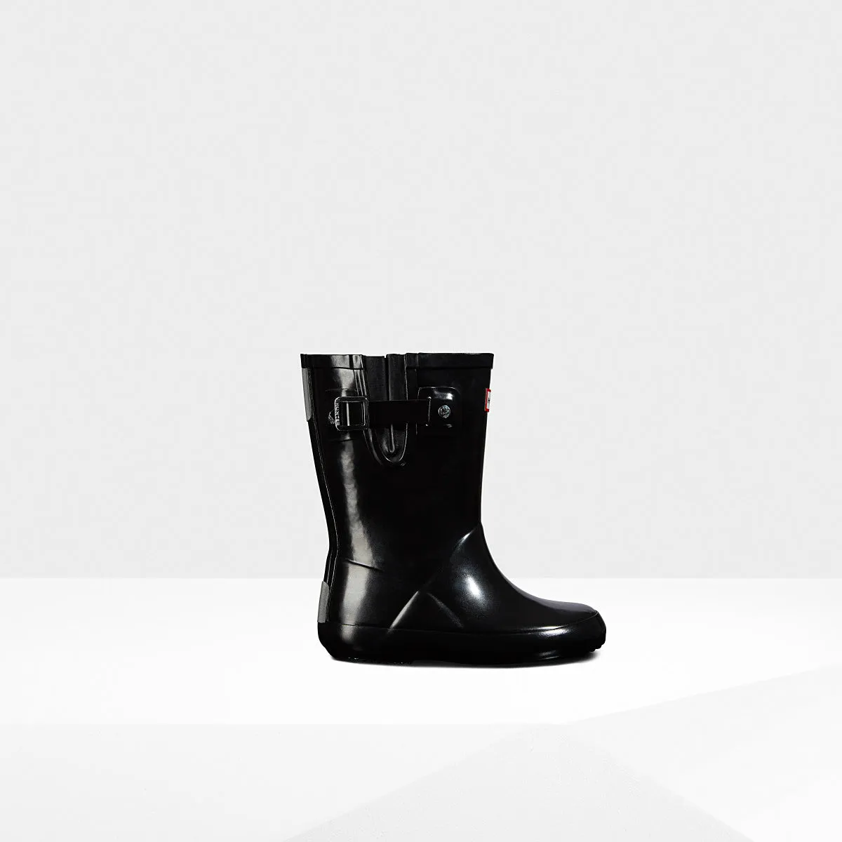 Hunter Black Gloss Original Kids Flat Sole Rain Boot