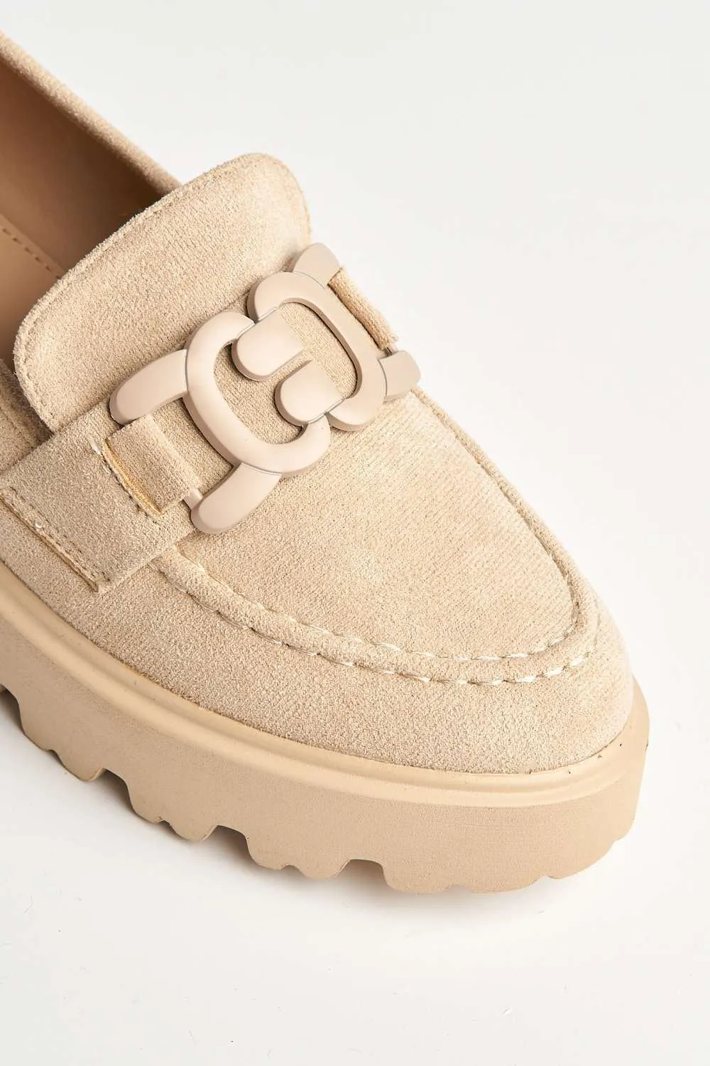 Lisa Chunky Sole Loafers in Nude Suede