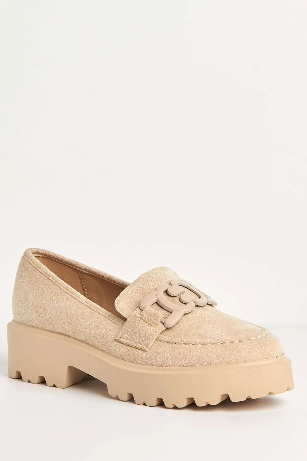 Lisa Chunky Sole Loafers in Nude Suede