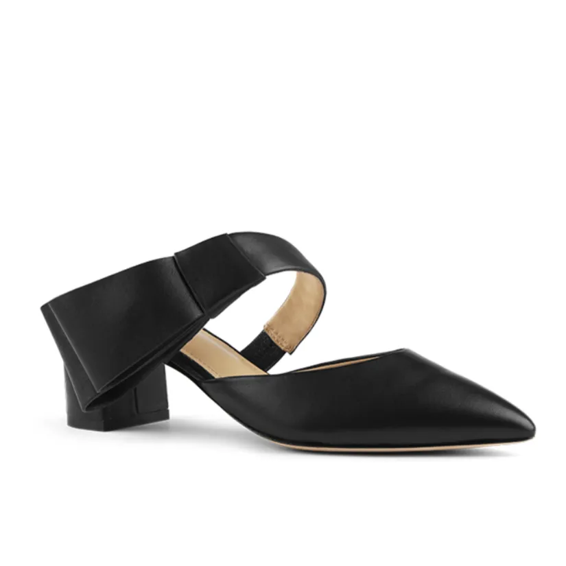 March Muse Black Sculptural Bow Block Heel Mule Heels