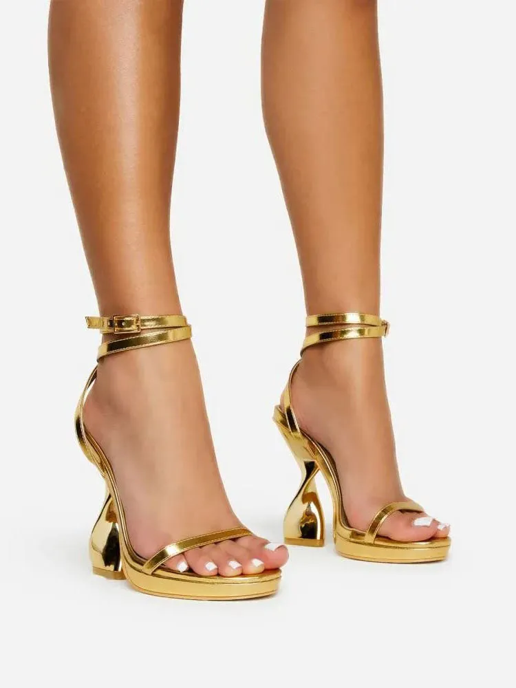 Metallic Sculptural Heel Sandals