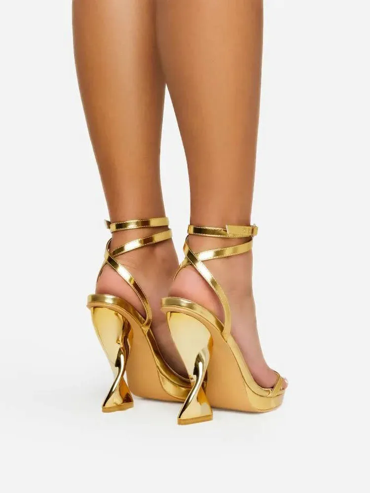 Metallic Sculptural Heel Sandals