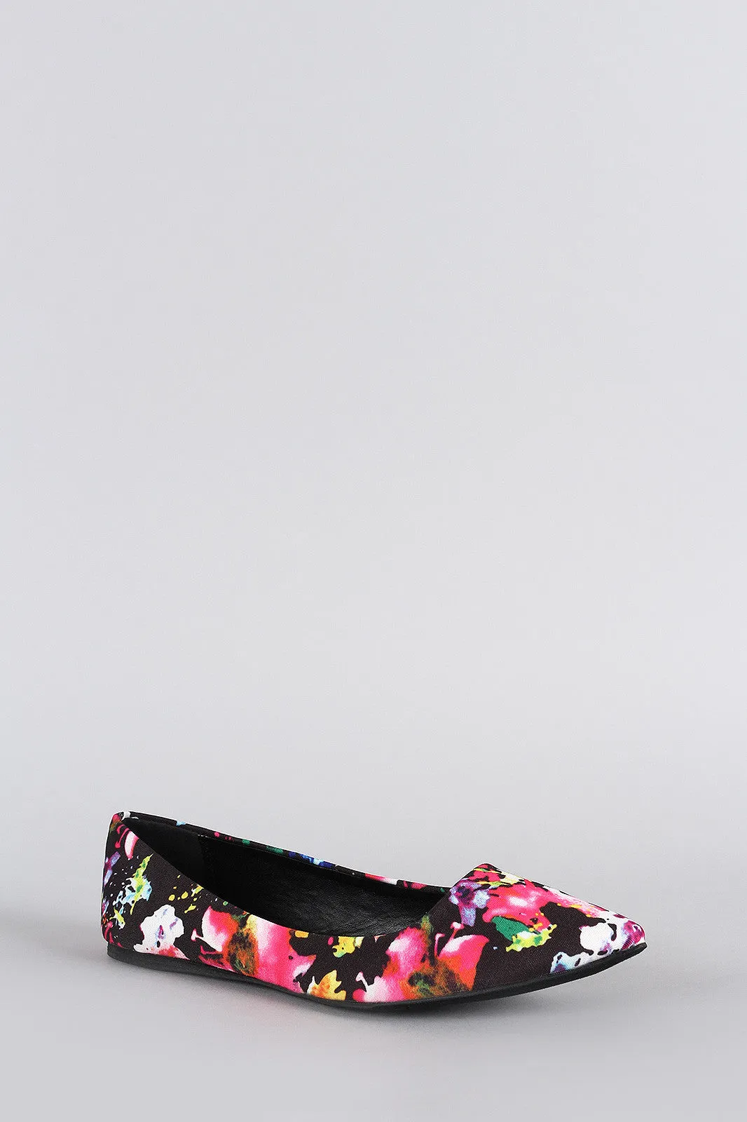 Qupid Floral Pointy Toe Ballet Flat