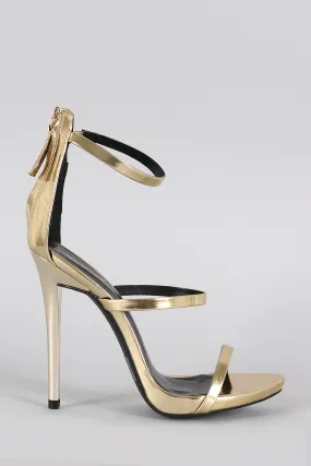 Qupid Metallic Triple Strap Open Toe Heel