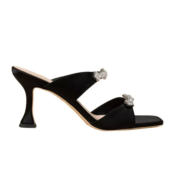 Raina Black Satin | Crystal Mule