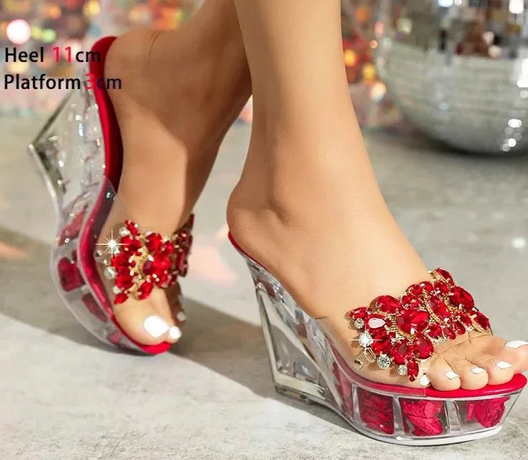 Rhinestone High Heels Transparent Wedges Shoes