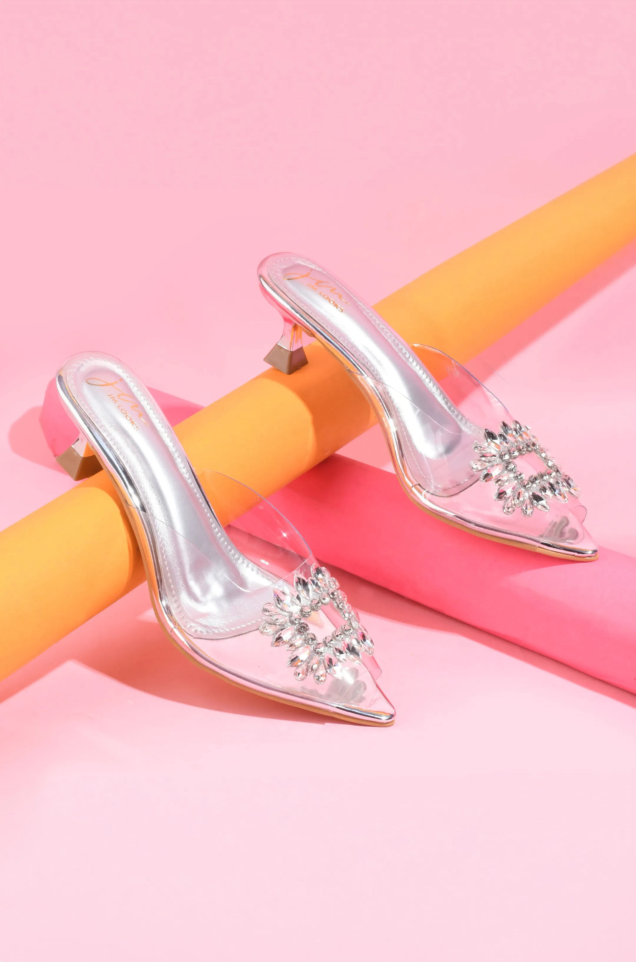 Rhinestone Transparent Low Heels