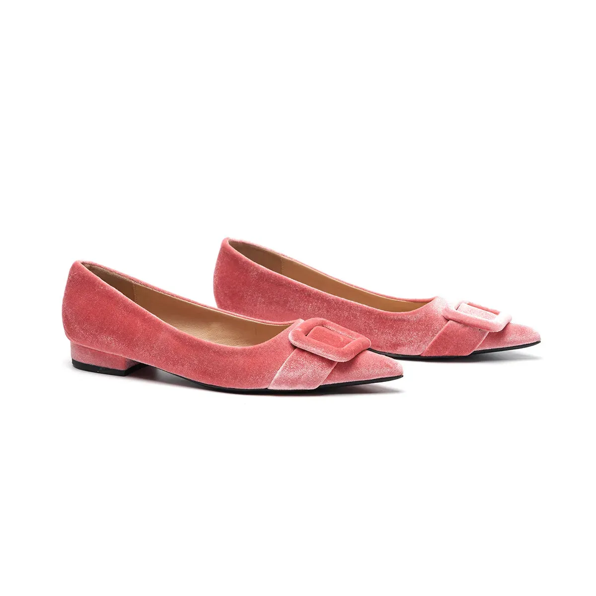 Square Buckle Velvet Flats (Aida)