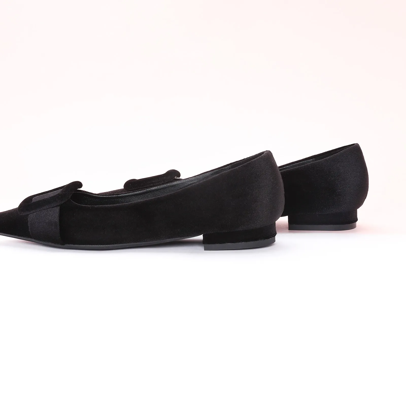 Square Buckle Velvet Flats (Aida)