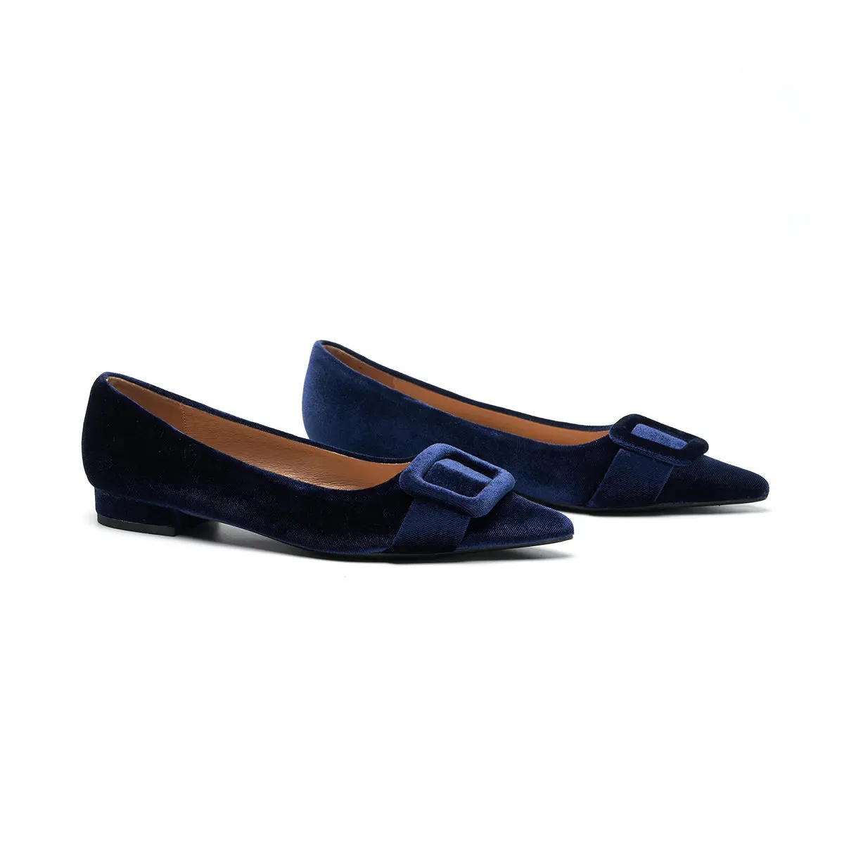 Square Buckle Velvet Flats (Aida)