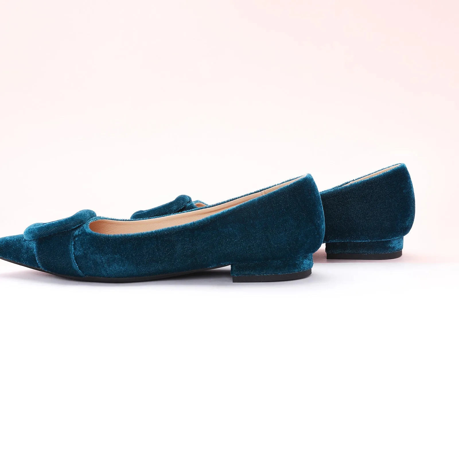 Square Buckle Velvet Flats (Aida)