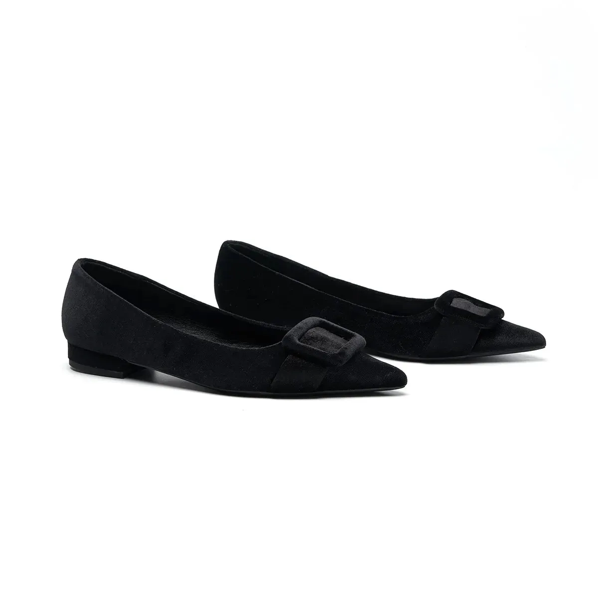 Square Buckle Velvet Flats (Aida)