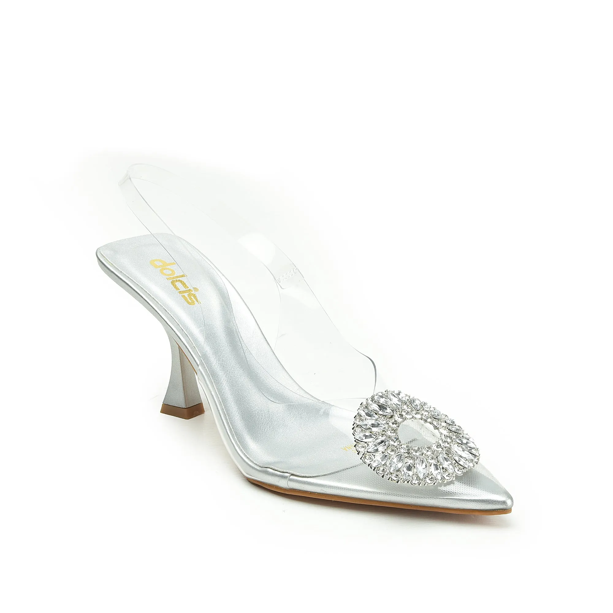 Stunning Silver Transparent Slingback Heels | 437N-S